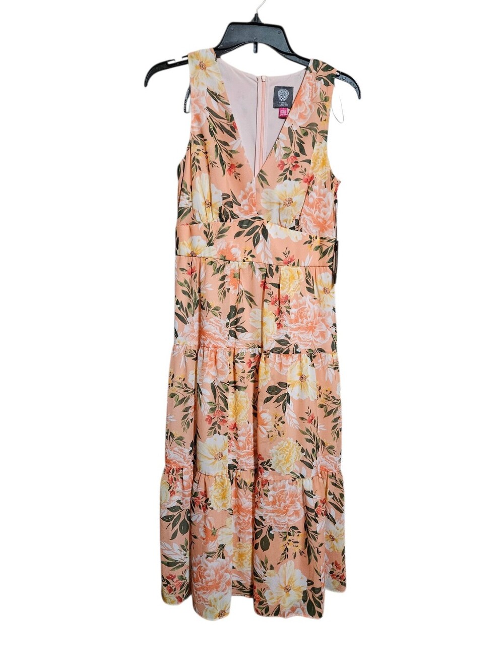 Vince Camuto Pink Floral Boho Chic Sheath Dress Midi Length Size 2!